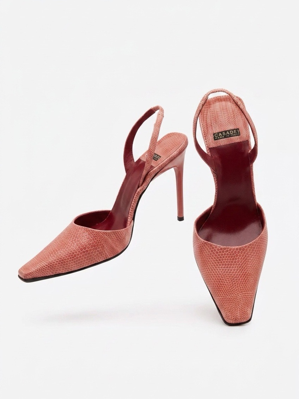 Casadei Lizard Salmon Slingback Stilettos NWT Late 90’s Barney’s NY Box with Tag